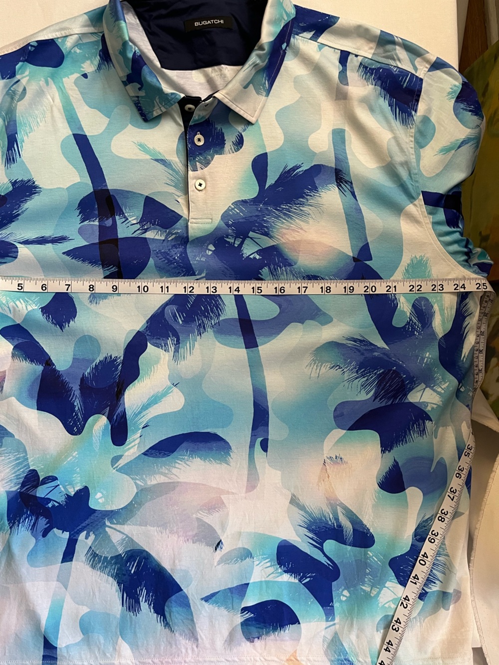 Bugatchi Men’s XXL Short Sleeve Navy and Sky Blue Tropical Polo - Picture 6 of 8